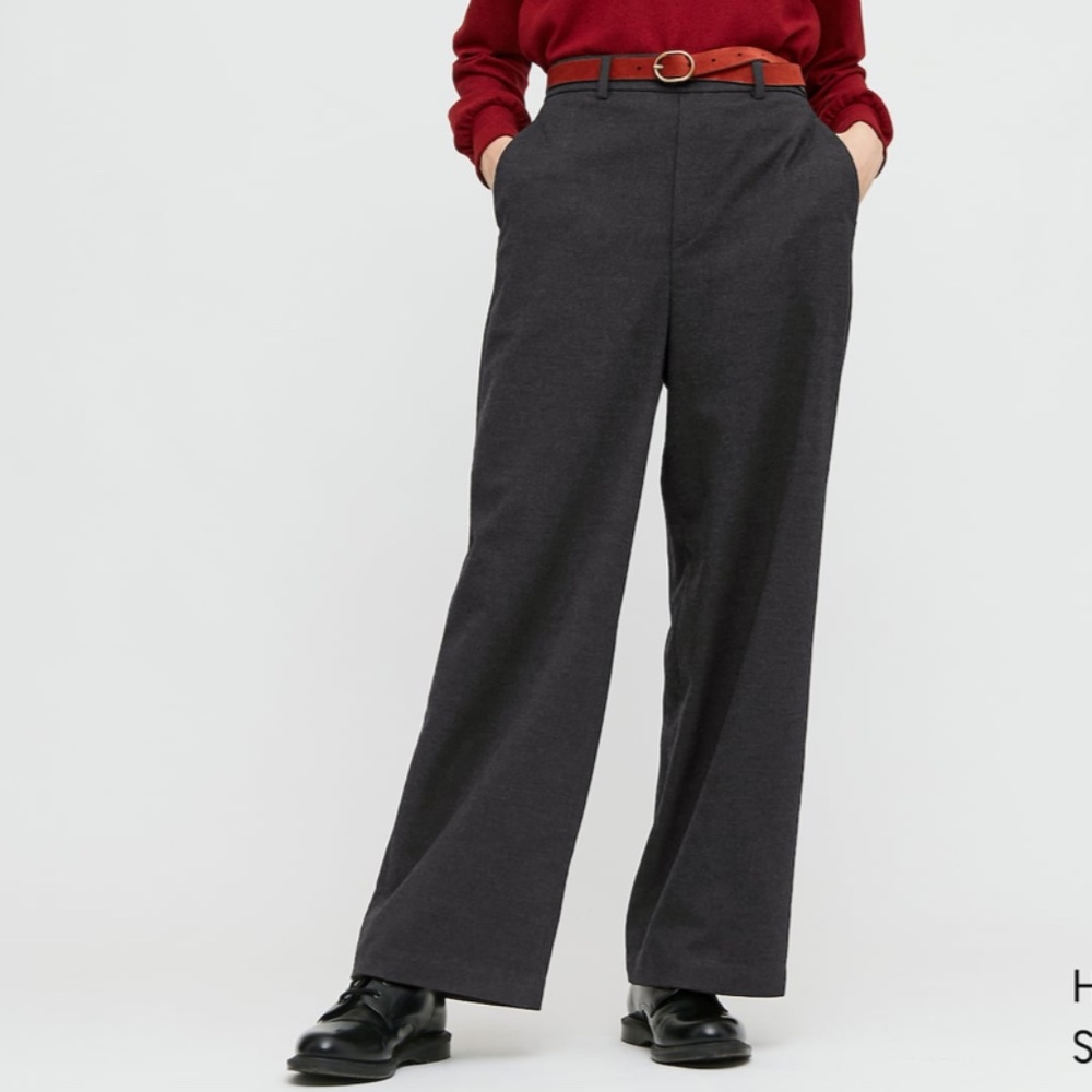 Uniqlo Dark Gray High Waisted Wide Brushed Pants NWT
